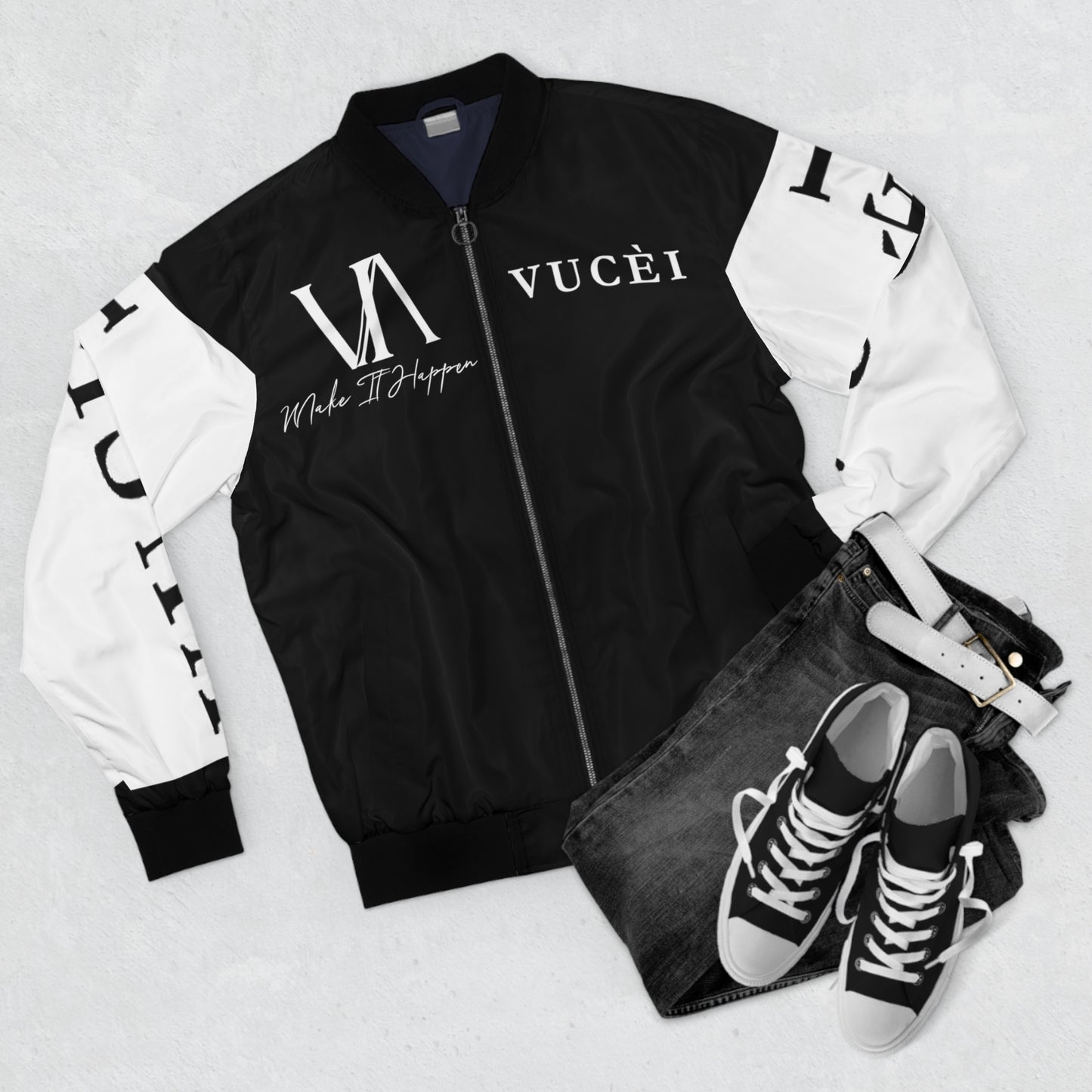 VUCÈI BLACK "Make It Happen" Bomber Jacket (AOP)